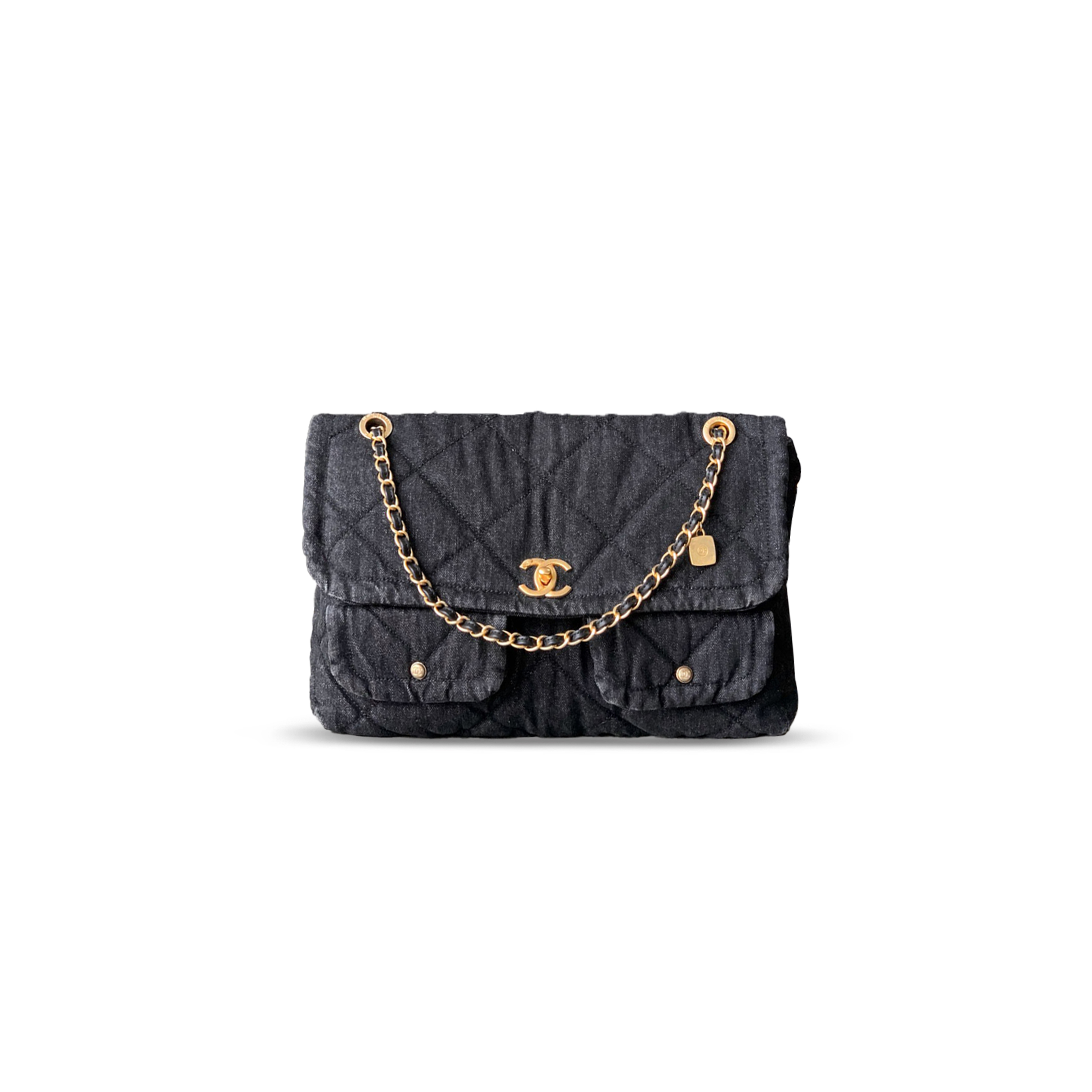 Ch*el classic flap bag black quilted denim with gold-tone chain 329371 (39*25*9cm)